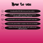 Lopunny cards digital download instructions explaining how to print, cut, and place placeholders in a Pokémon binder.