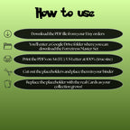 Forretress cards digital download instructions explaining how to print, cut, and place placeholders in a Pokémon binder.