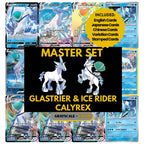 Glastrier & Ice Rider Calyrex binder pages set showing grayscale and color Pokémon cards, designed as a digital download to complete a collector’s binder.