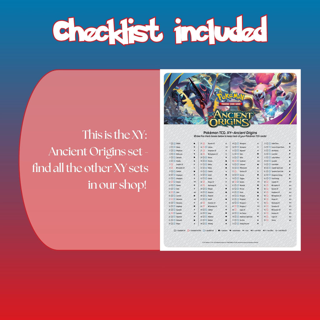 Example of the checklist that’s included to see which cards are all in the Ancient Origins set from the XY Series.