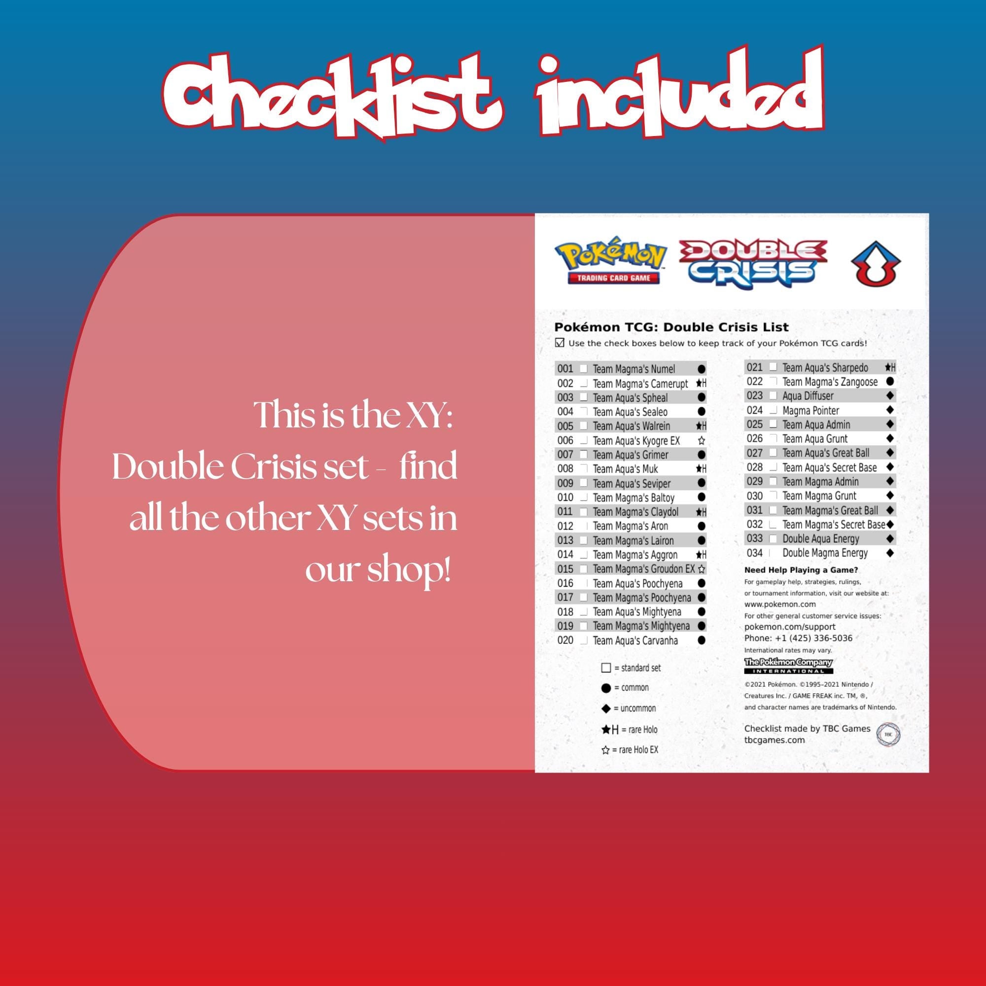Example of the checklist that’s included to see which cards are all in the Double Crisis set from the XY Series.