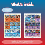 XY: Double Crisis master set overview showing the included Pokémon cards to print and a full color checklist for the XY binder.