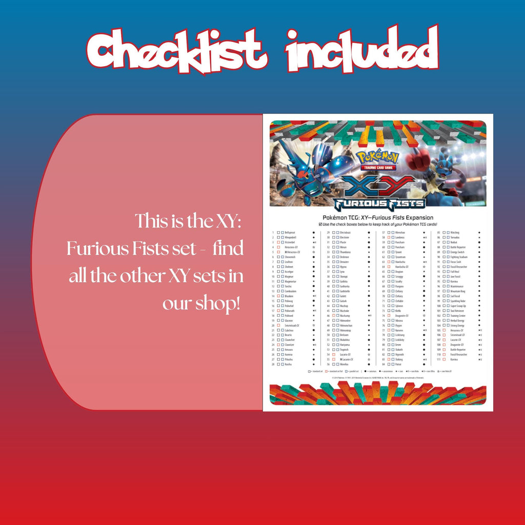 Example of the checklist that’s included to see which cards are all in the Furious Fists set from the XY Series.