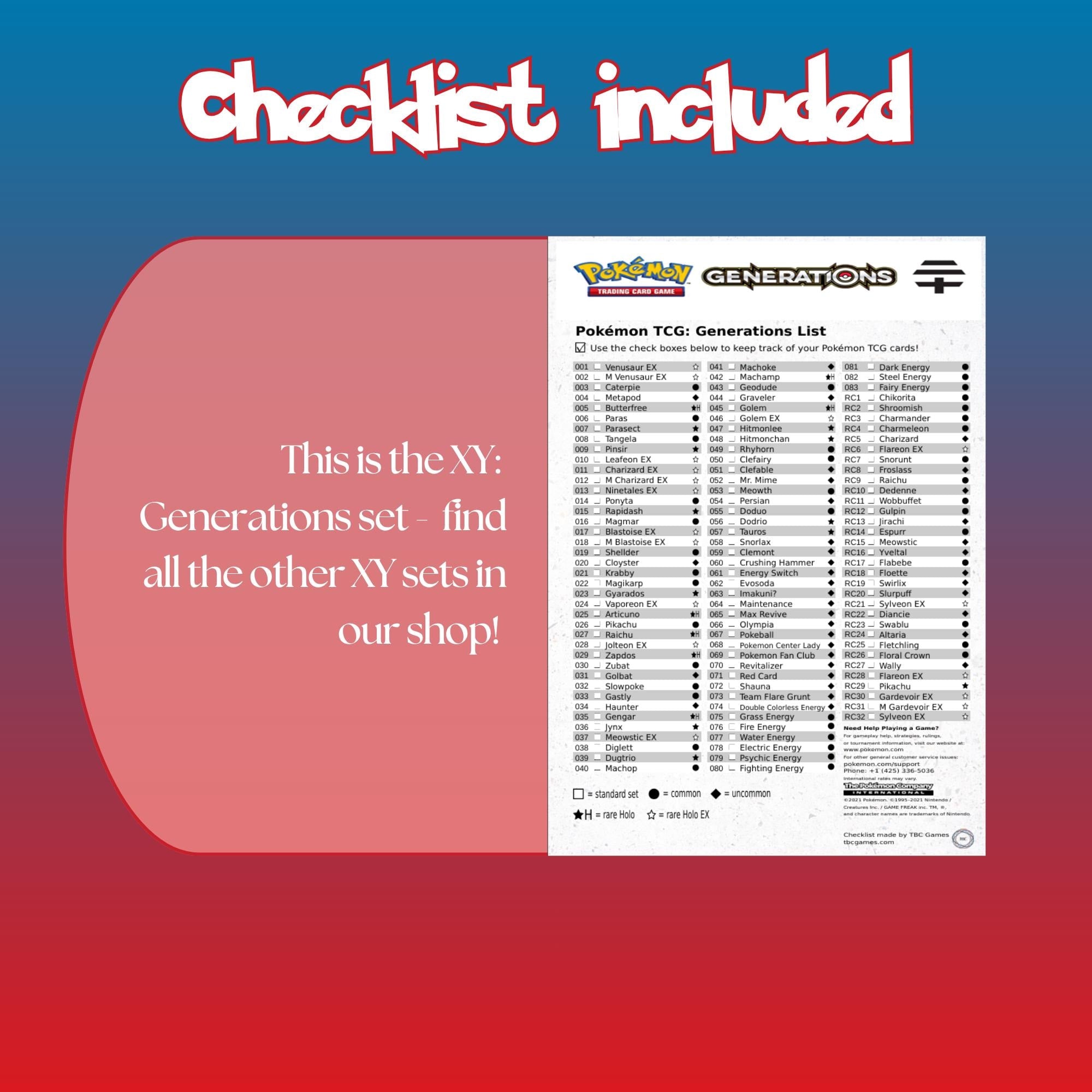 Example of the checklist that’s included to see which cards are all in the Generations set from the XY Series.