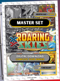 XY: Roaring Skies master set binder page showing grayscale and color Pokémon cards, designed as a digital download with checklist to complete a collector’s binder.