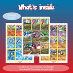 XY: Roaring Skies master set overview showing the included Pokémon cards to print and a full color checklist for the XY binder.