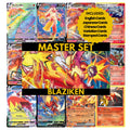 Blaziken binder pages set showing grayscale and color Pokémon cards, designed as a digital download to complete a collector’s binder.
