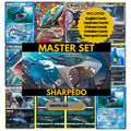 Sharpedo binder pages set showing grayscale and color Pokémon cards, designed as a digital download to complete a collector’s binder.