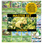 Leafeon binder pages set showing grayscale and color Pokémon cards, designed as a digital download to complete a collector’s binder.