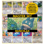 Munchlax binder pages set showing grayscale and color Pokémon cards, designed as a digital download to complete a collector’s binder.