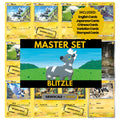 Blitzle binder pages set showing grayscale and color Pokémon cards, designed as a digital download to complete a collector’s binder.