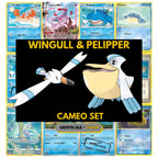 Wingull & Pelipper Cameo binder pages set showing grayscale and color Pokémon cards, designed as a digital download to complete a collector’s binder.