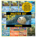 Feebas binder pages set showing grayscale and color Pokémon cards, designed as a digital download to complete a collector’s binder.