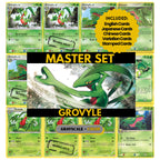 Grovyle binder pages set showing grayscale and color Pokémon cards, designed as a digital download to complete a collector’s binder.