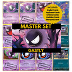 Gastly binder pages set showing grayscale and color Pokémon cards, designed as a digital download to complete a collector’s binder.
