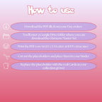 Glameow cards digital download instructions explaining how to print, cut, and place placeholders in a Pokémon binder.