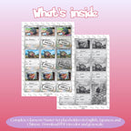 Glameow binder pages set overview showing the included Pokémon cards to print and cut for your binder sleeves.