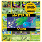 Oddish binder pages set showing grayscale and color Pokémon cards, designed as a digital download to complete a collector’s binder.
