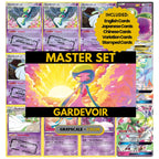 Gardevoir binder pages set showing grayscale and color Pokémon cards, designed as a digital download to complete a collector’s binder.
