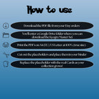 Kyogre cards digital download instructions explaining how to print, cut, and place placeholders in a Pokémon binder.