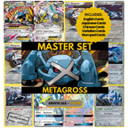 Metagross binder pages set showing grayscale and color Pokémon cards, designed as a digital download to complete a collector’s binder.