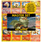 Arcanine binder pages set showing grayscale and color Pokémon cards, designed as a digital download to complete a collector’s binder.