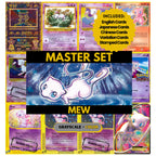 Mew binder pages set showing grayscale and color Pokémon cards, designed as a digital download to complete a collector’s binder.