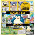 Snorlax binder pages set showing grayscale and color Pokémon cards, designed as a digital download to complete a collector’s binder.
