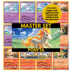 Ponyta binder pages set showing grayscale and color Pokémon cards, designed as a digital download to complete a collector’s binder.