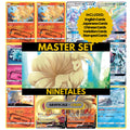 Ninetales binder pages set showing grayscale and color Pokémon cards, designed as a digital download to complete a collector’s binder.
