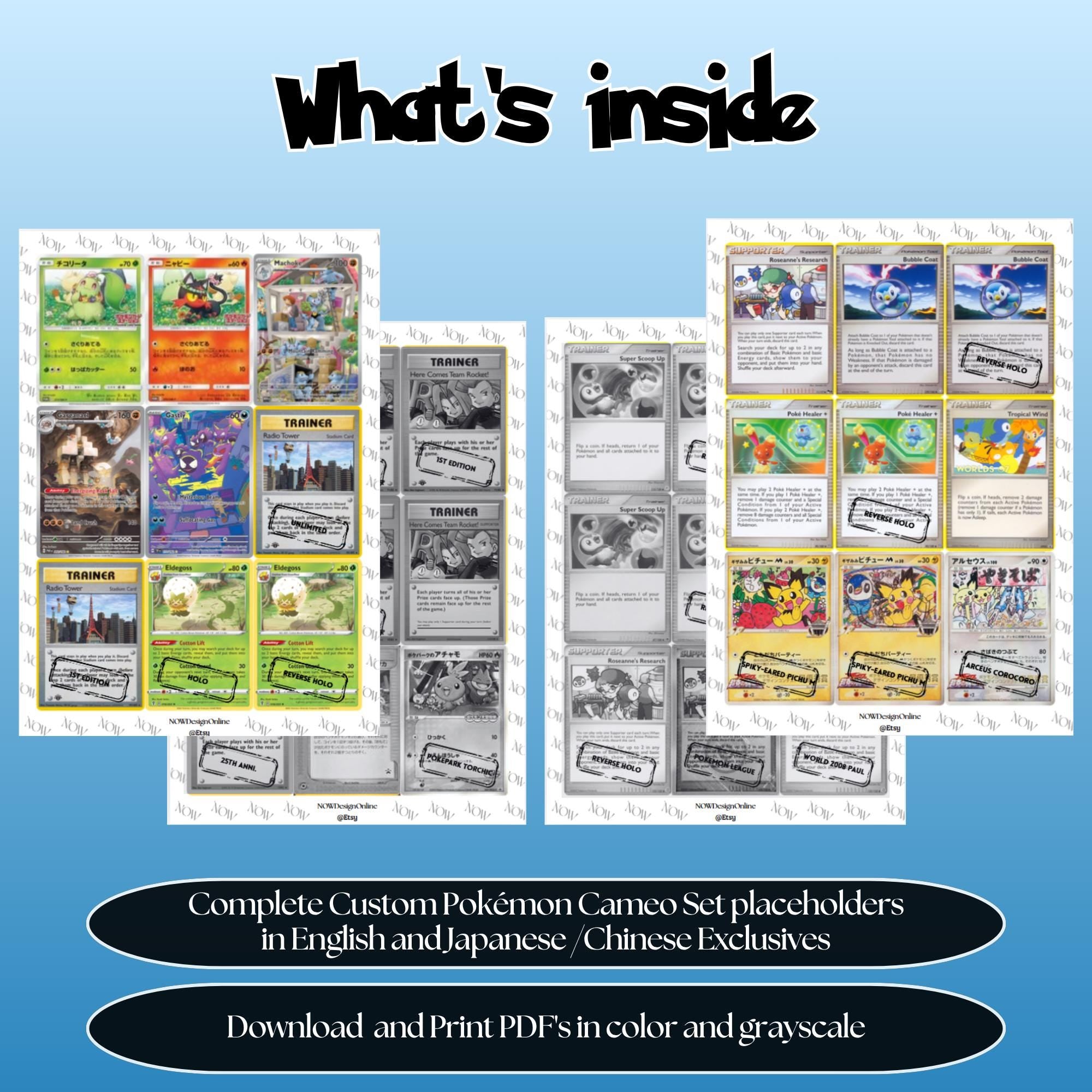 Custom Pokémon Cameo Set placeholders overview showing included binder pages to print, cut and place in your collection.