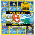Magikarp binder pages set showing grayscale and color Pokémon cards, designed as a digital download to complete a collector’s binder.