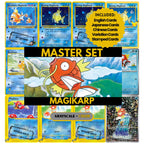 Magikarp binder pages set showing grayscale and color Pokémon cards, designed as a digital download to complete a collector’s binder.