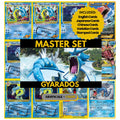 Gyarados binder pages set showing grayscale and color Pokémon cards, designed as a digital download to complete a collector’s binder.