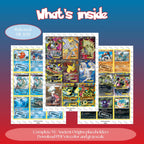 XY: Ancient Origins master set overview showing the included Pokémon cards to print and a full color checklist for the XY binder.