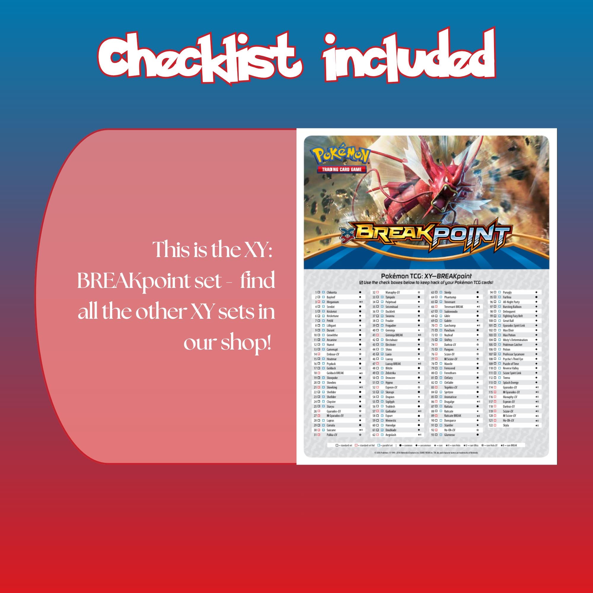 Example of the checklist that’s included to see which cards are all in the BREAKpoint set from the XY Series.