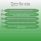 Scyther cards digital download instructions explaining how to print, cut, and place placeholders in a Pokémon binder.