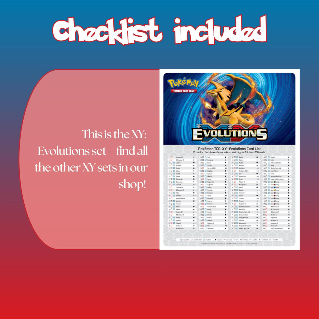 Example of the checklist that’s included to see which cards are all in the Evolutions set from the XY Series.