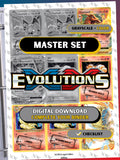 XY: Evolutions master set binder page showing grayscale and color Pokémon cards, designed as a digital download with checklist to complete a collector’s binder.