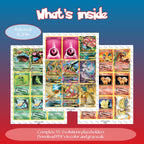 XY: Evolutions master set overview showing the included Pokémon cards to print and a full color checklist for the XY binder.