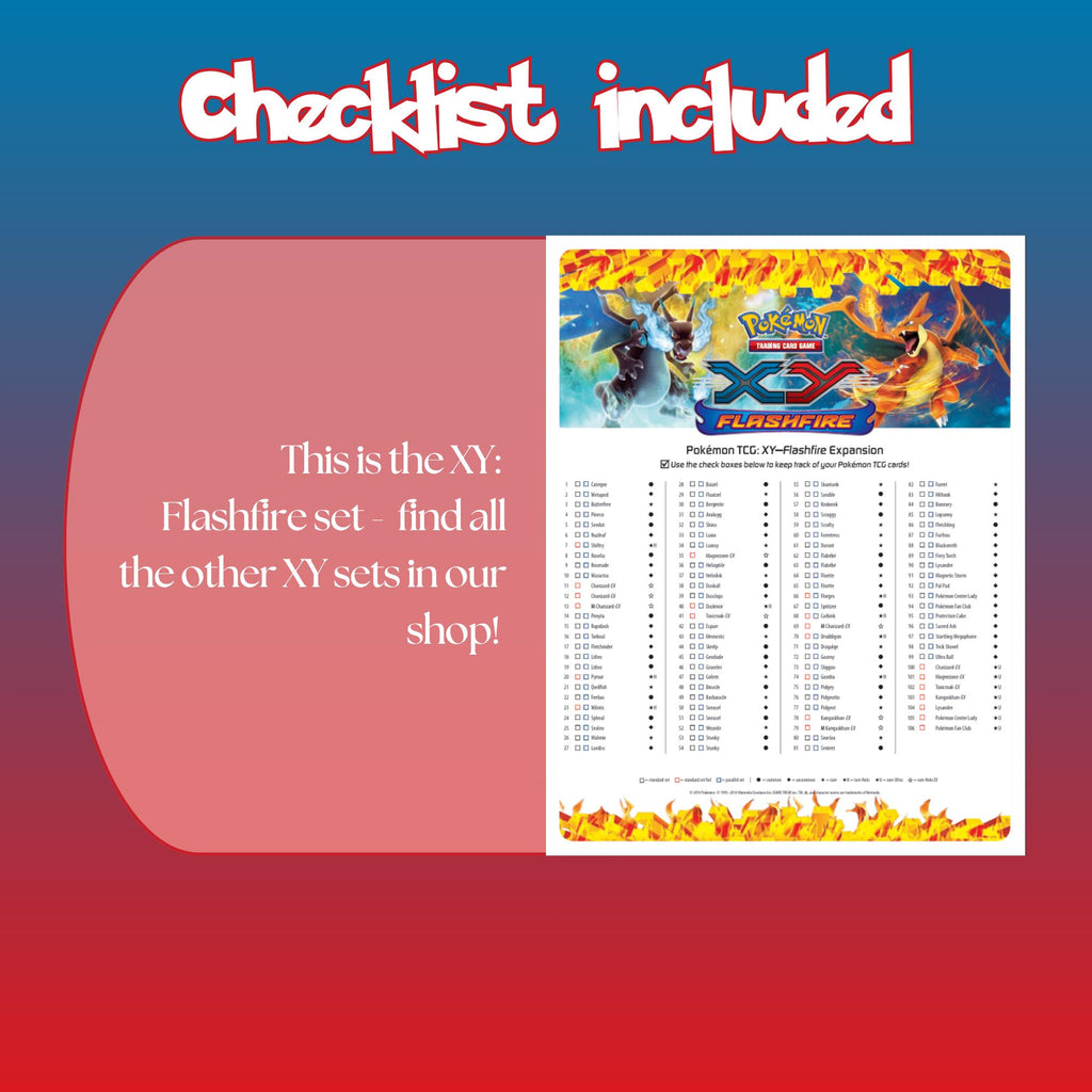 Example of the checklist that’s included to see which cards are all in the Flashfire set from the XY Series.