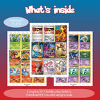 XY: Flashfire master set overview showing the included Pokémon cards to print and a full color checklist for the XY binder.