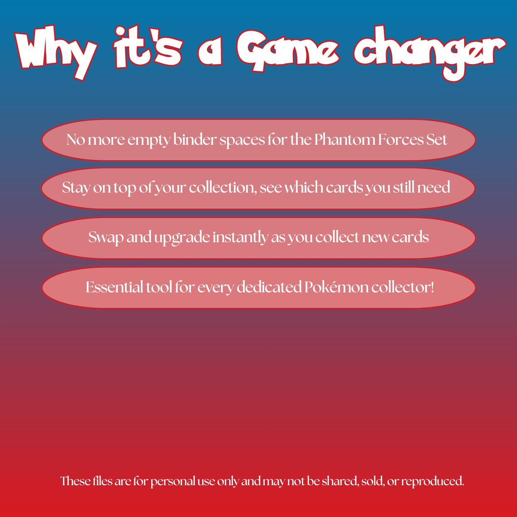 Phantom Forces master set checklist highlighting the benefits of tracking and upgrading your Pokémon card collection.