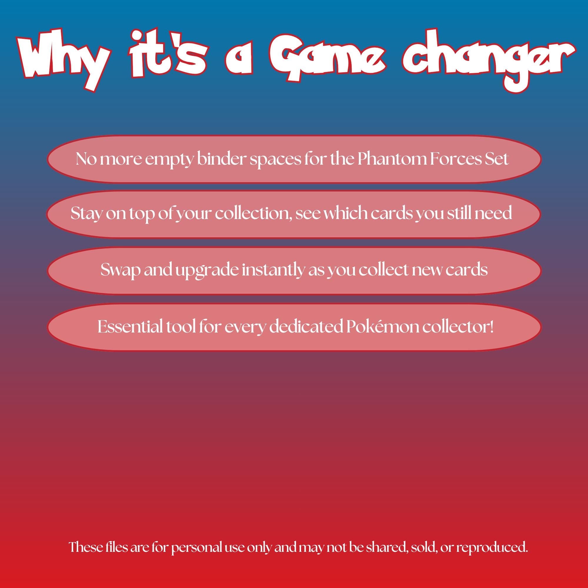 Phantom Forces master set checklist highlighting the benefits of tracking and upgrading your Pokémon card collection.