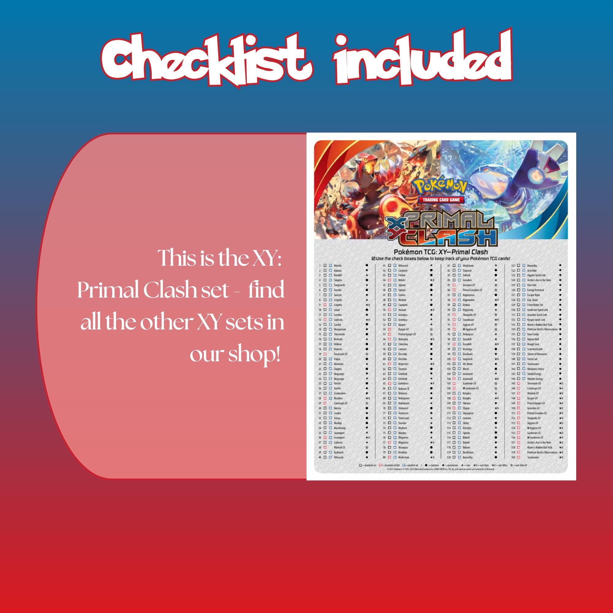 Example of the checklist that’s included to see which cards are all in the Primal Clash set from the XY Series.