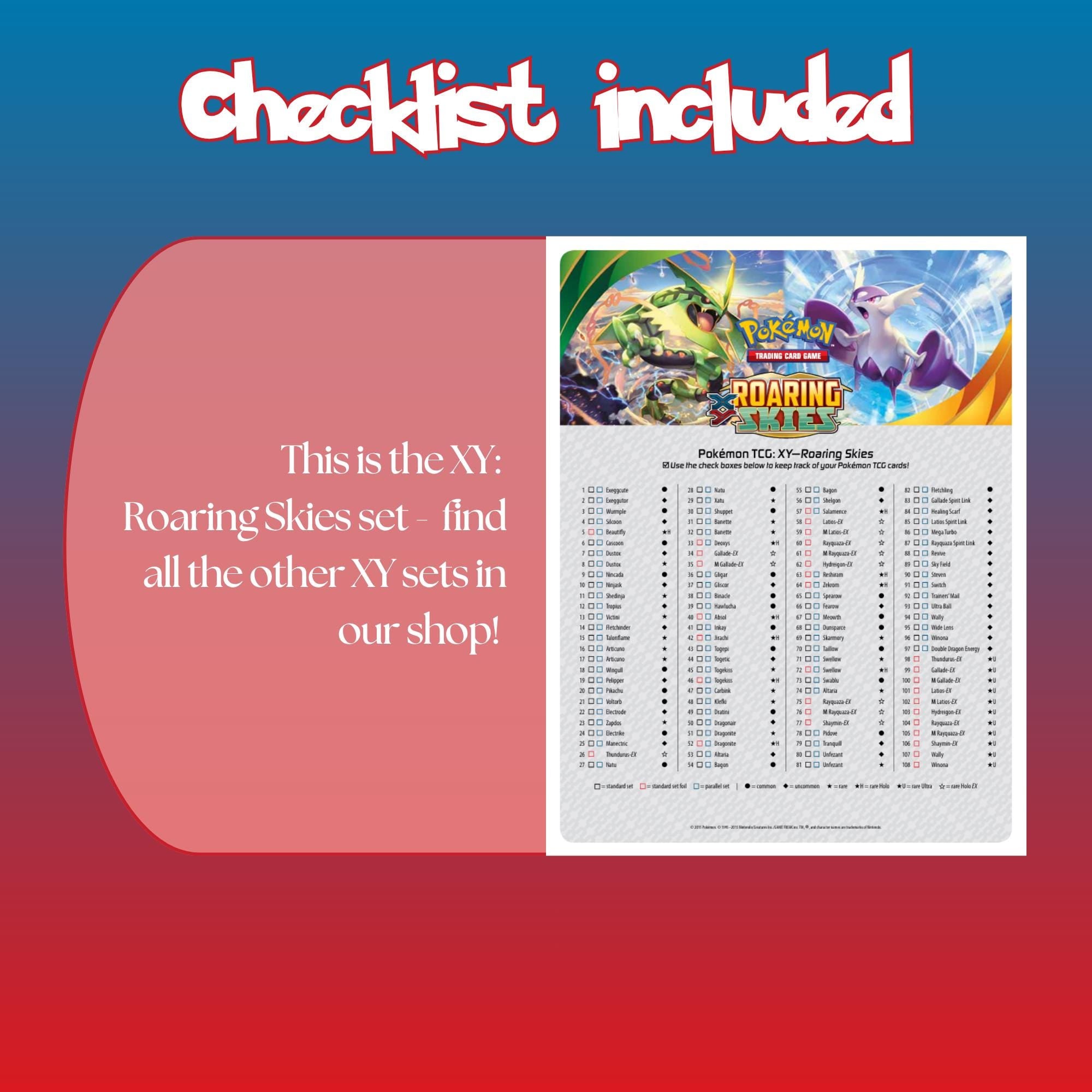 Example of the checklist that’s included to see which cards are all in the Roaring Skies set from the XY Series.