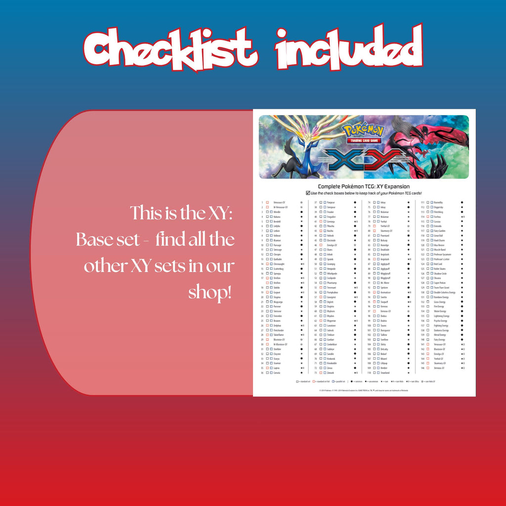 Example of the checklist that’s included to see which cards are all in the XY Base set from the XY Series.