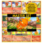 Torchic binder pages set showing grayscale and color Pokémon cards, designed as a digital download to complete a collector’s binder.