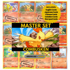 Combusken binder pages set showing grayscale and color Pokémon cards, designed as a digital download to complete a collector’s binder.