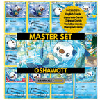 Oshawott binder pages set showing grayscale and color Pokémon cards, designed as a digital download to complete a collector’s binder.